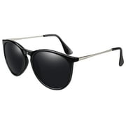 LINVO Round Polarized Black Sunglasses for Women Men UV400 Vintage Retro Trendy Style