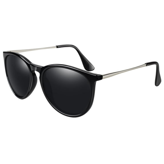 LINVO Round Polarized Black Sunglasses for Women Men UV400 Vintage Retro Trendy Style