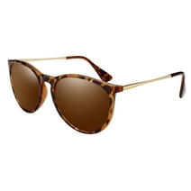 LINVO Round Polarized Leopard Frame Brown Sunglasses for Women Men UV400 Vintage Retro Designer Style