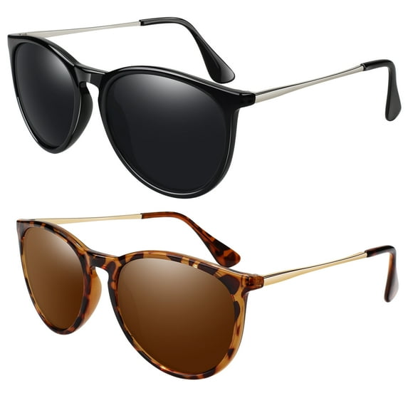 LINVO Round Polarized Sunglasses for Women Men UV400 Vintage Retro Designer Style-2 Pairs