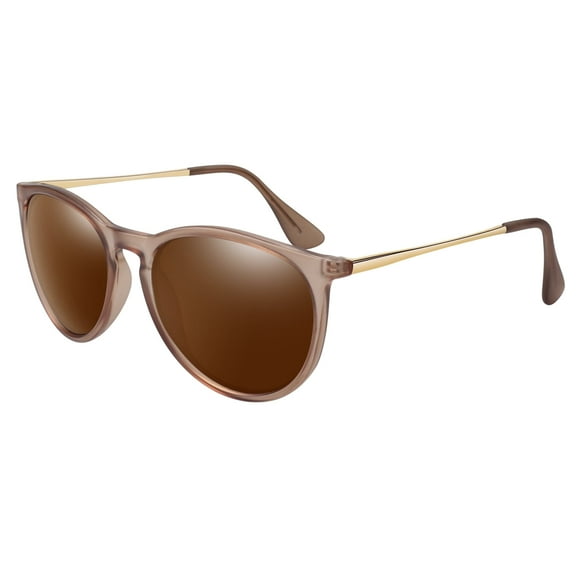 LINVO Round Polarized Tortoise Frame Brown Sunglasses for Women Men UV400 Vintage Retro Designer Style