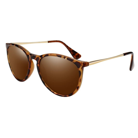 LINVO Round Polarized Tortoise Frame Brown Sunglasses for Women Men UV400 Vintage Retro Trendy Style