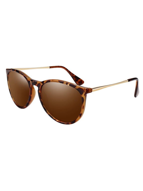Round Polarized Tortoise Frame Brown Sunglasses for Women Men UV400 Vintage Retro Trendy Style