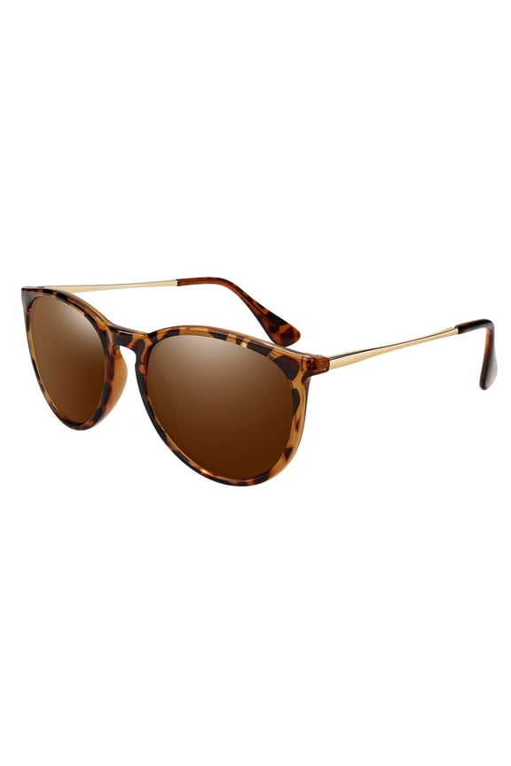 Round Polarized Tortoise Frame Brown Sunglasses for Women Men UV400 Vintage Retro Trendy Style