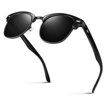 LINVO Semi-Rimless Classic Polarized UV400 Black Sunglasses for Men Women Casual Driving