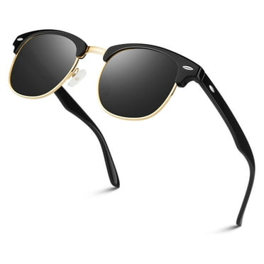 LINVO Semi-rimless Classic Polarized UV400 Black Gold Frame Gray Sunglasses for Men Women Casual Driving