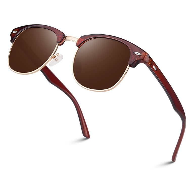 LINVO Semi-rimless Classic Polarized UV400 Brown Sunglasses 
