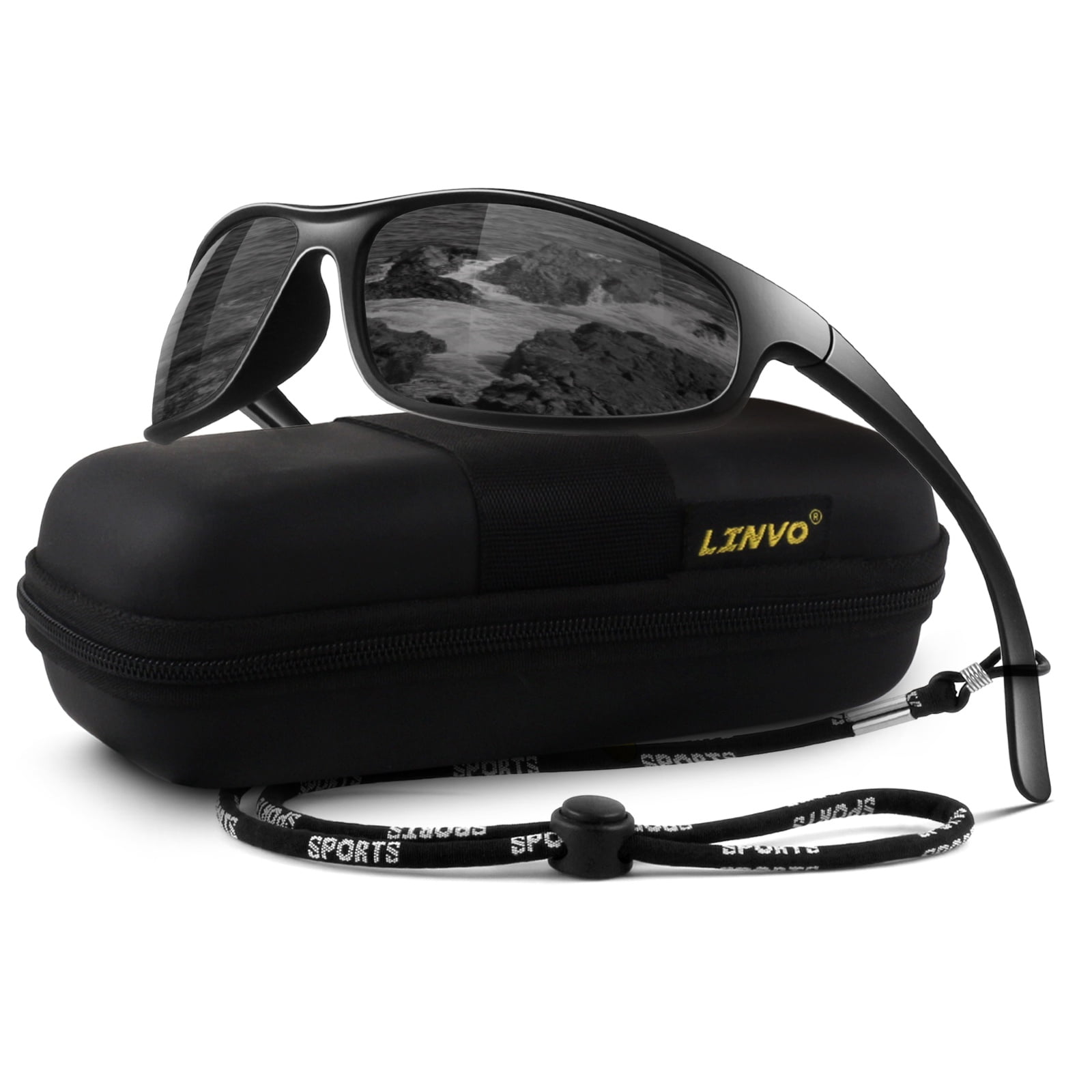 LINVO Sports Polarized Sunglasses for Men Women, Wrap-Around for Fishing, Cycling & Running, UV400 Protection