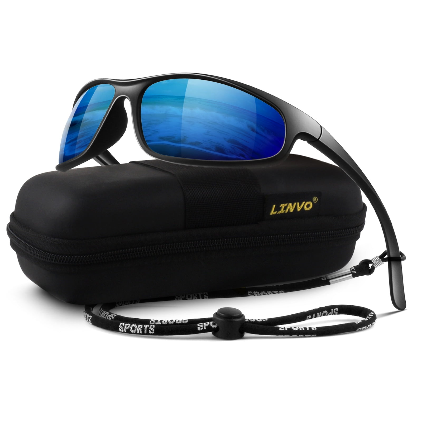 LINVO Sports Polarized Sunglasses for Men Women, Wrap-Around for Fishing, Cycling & Running, UV400 Protection