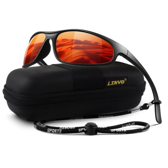 LINVO Sports Polarized Sunglasses for Men Women, Wrap-Around for Fishing, Cycling & Running, UV400 Protection