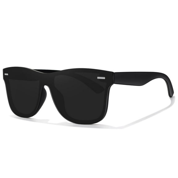 LINVO Trendy One-Piece Mirrored Lens Polarized Shades Fashion Black Sunglasses for Men
