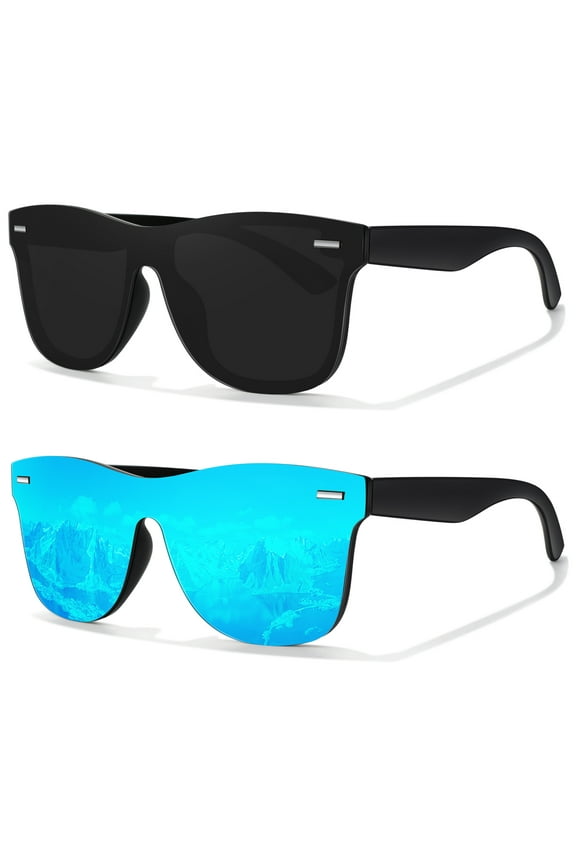 Trendy One-Piece Mirrored Lens Polarized Shades Fashion Sunglasses for Men-2 Pairs