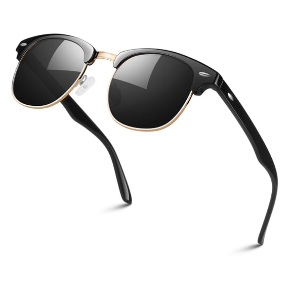 LINVO Unisex Polarized Sunglasses Glossy Black Gold Frame Gray Lens