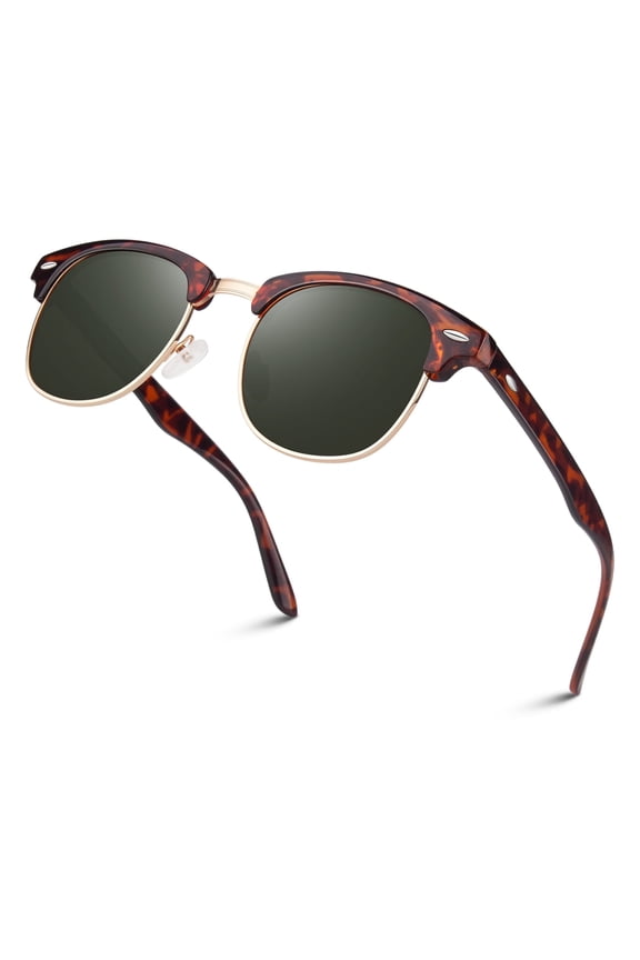 Unisex Polarized Sunglasses Tortoise Gold Frame/Dark Green Lens