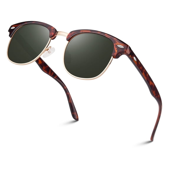 LINVO Unisex Polarized Sunglasses Tortoise Gold Frame/Dark Green Lens