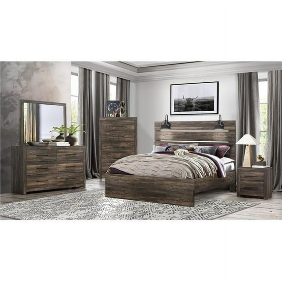 LINWOOD DARK OAK FULL BED GROUP WITH LAMPS