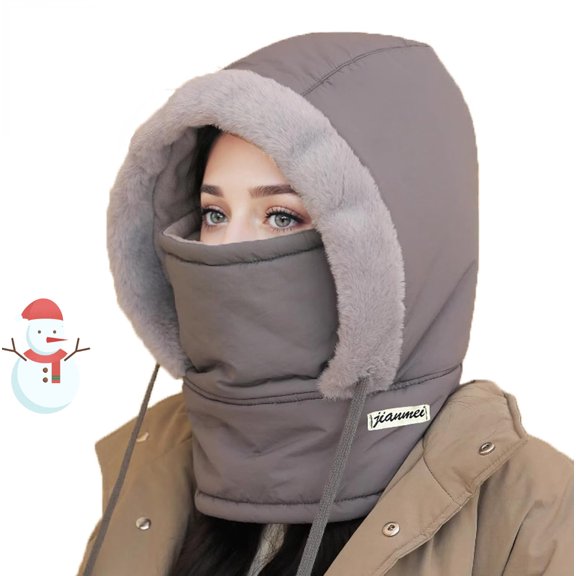 LINXI Plush-Lined Thickened Thermal Hat with Face Mask for Men and Women, 3 in 1 Winter Balaclavas Scarf Hats