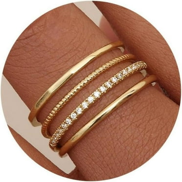 LINXIQIN 14K Gold Filled 1.3Mm Thin Stackable Rings For Women - Minimalist Non Tarnish Half Cubic Zirconia Band Rings - Dainty Trendy Statement Stacking Rings Set Size 5-10