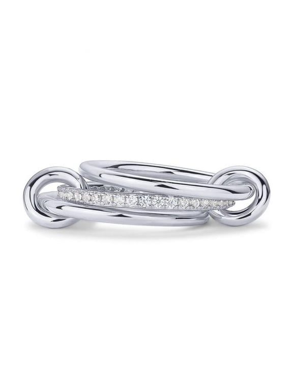 14K Gold Plated Interlocked Stackable Rings for Women Statement Multi Ring Mixed Metals Stack Cubic Zirconia Two-Toned Stacking Jewelry