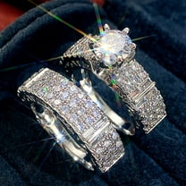 LINXIQIN 2pcs His and Hers Wedding Ring Sets Couples Engagement Rings Women and Men 925 Sterling Silver AAA Cubic Zirconia Birthday Gift