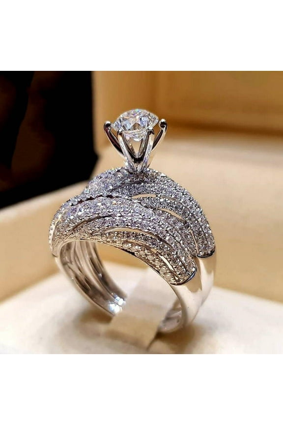 2pcs His and Hers Wedding Ring Sets Couples Engagement Rings Women and Men 925 Sterling Silver AAA Cubic Zirconia Ladies Birthday Gift