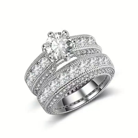 LINXIQIN 2pcs His and Hers Wedding Ring Sets Couples Engagement Rings Women and Men 925 Sterling Silver AAA Cubic Zirconia Shiny Jewelry
