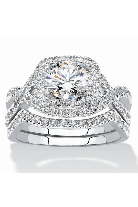 2pcs His and Hers Wedding Ring Sets Couples Engagement Rings Women and Men 925 Sterling Silver AAA Cubic Zirconia Combination Ring Set Proposal