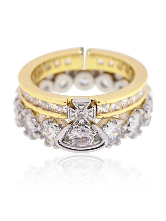 2pcs His and Hers Wedding Ring Sets Couples Engagement Rings Women and Men 925 Sterling Silver AAA Cubic Zirconia Empress Saturn Open Ring Double Layer Detachable Sparkling Crown Ring