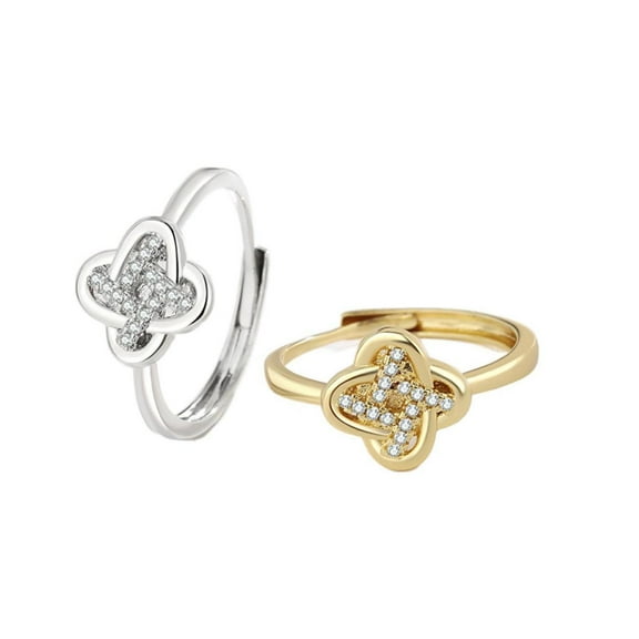 LINXIQIN 2pcs His and Hers Wedding Ring Sets Couples Engagement Rings Women and Men 925 Sterling Silver AAA Cubic Zirconia Four-Leaf Clover Ring Adjustable Fashion Couple Rings