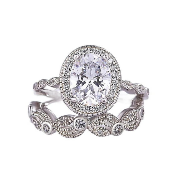 LINXIQIN 2pcs His and Hers Wedding Ring Sets Couples Engagement Rings Women and Men 925 Sterling Silver AAA Cubic Zirconia Oval Exquisite Light Luxury Design Ring