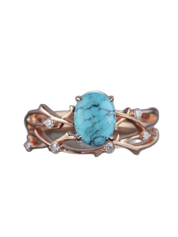 2pcs/set 925 Sterling Silver Natural Turquoise Moonstone Rings for Women Cross branches Ring Set Vintage Elegant Jewelry With White Gift Box