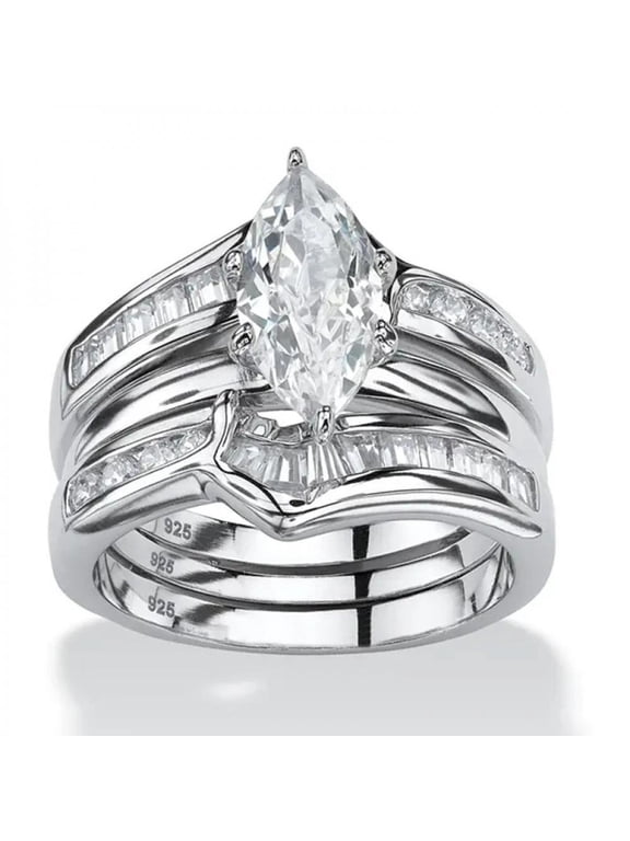 3pcs His and Hers Wedding Ring Sets Couples Engagement Rings Women and Men 925 Sterling Silver AAA Cubic Zirconia Finger Ring