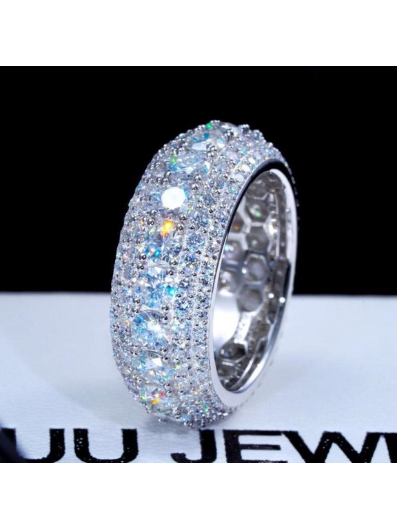 9/13MM Full Moissanite Synthetic 2 Colors Iced Out Five-Row Ring Hypoallergenic VVS1 Clarity Band Hiphop Rapper Party Anniversary Men Women Birthday Gift Engagement Wedding X0 A0 S0