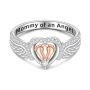 LINXIQIN 925 Sterling Silver Angel Wing Design Ring, Heart & Footprint Decorative Ring for Women, Fashion Jewelry Accessories for Daily Wear, Trendy All-match & Exquisite Jewelry for Gif