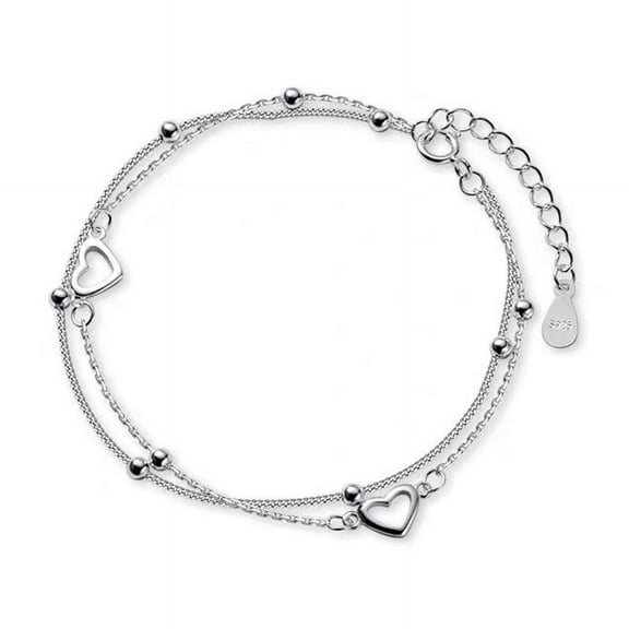 LINXIQIN 925 Sterling Silver Bracelets for Women, Fashion Adjustable Slider Unique S925 Bracelet Jewelry For Wedding Gifts Double Layer Lover Heart