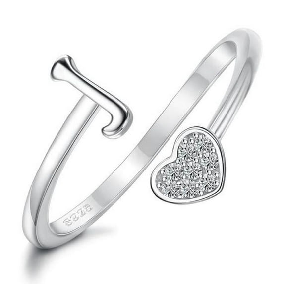 LINXIQIN 925 Sterling Silver Heart Initial Rings For Women S Stackable Ring Adjustable Initial Rings For Teen S Cute Heart Alphabet Letter Rings, Letter A-Z Ring