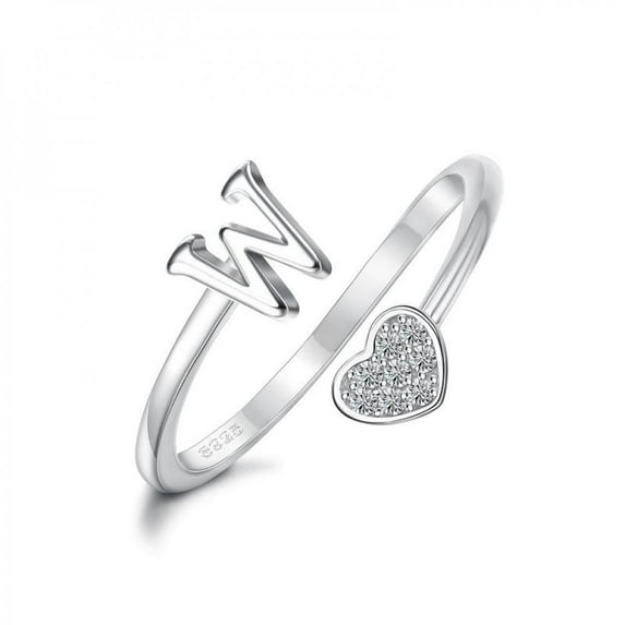 LINXIQIN 925 Sterling Silver Heart Rings For Women S Stackable Ring Adjustable Rings For Teen S Cute Heart Alphabet Rings, A-Z Ring
