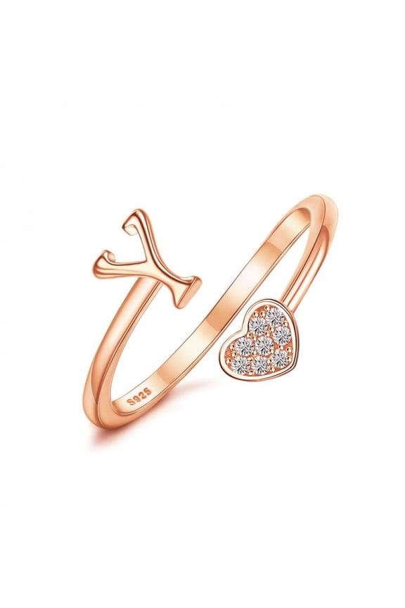 925 Sterling Silver Heart Rings For Women S Stackable Ring Adjustable Rings For Teen S Cute Heart Alphabet Rings, A-Z Ring