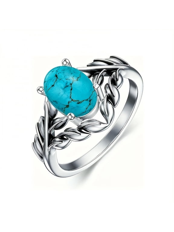 925 Sterling Silver Natural Turquoise Moonstone Rings Retro floral branches crossed legant Jewelry with White Gift Box for Women
