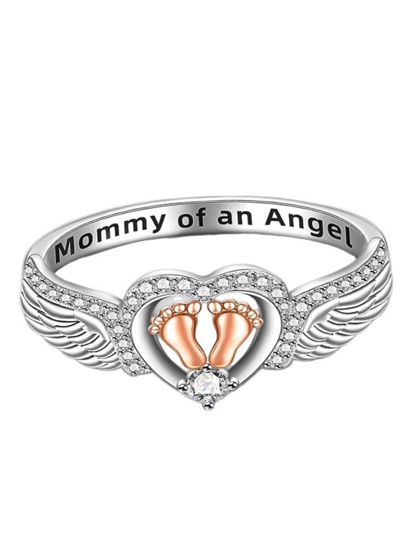 Women's Pink Cubic Zirconia Mommy of an Angel Silver-Toned Band Ring, Mother's Day Gift, Size 10, Includes Gift Box