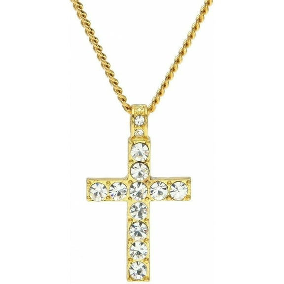 LINXIQIN Crown Cross Necklace for Women 14K Plated Pendant Necklace Simple Necklaces Faith Cross Jewelry