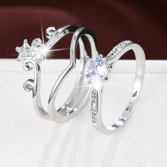 Silver Pickup Rings LINXIQIN Women White Cubic Zirconia Silver Toned Delicate Crown ...