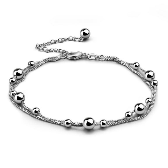 LINXIQIN Double Layer 925 Sterling Silver Bracelets for Women, Fashion Adjustable Slider Unique S925 Bracelet Jewelry For Wedding Gifts
