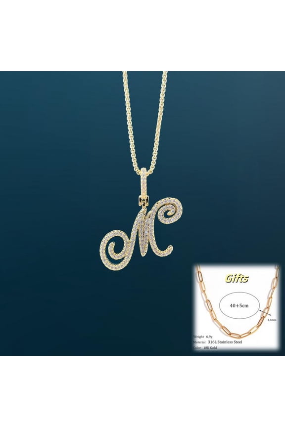 Extra Paper Clip Chain A-Z Golden Cursive Initial Letter Necklace For Women | Cubic Zirconia Stone Alphabet Necklace w/ 18in+2in Extender Chain Birthday Gifts Anniversary Gift Best Valen