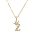 thumbnail image 1 of LINXIQIN Jewelry Initial Pendant Necklace for Men Womens, 14K Gold Plated Zirconia Crown Letter Capital Necklace Alphabets from A-Z Figaro Chain Necklace, 1 of 10