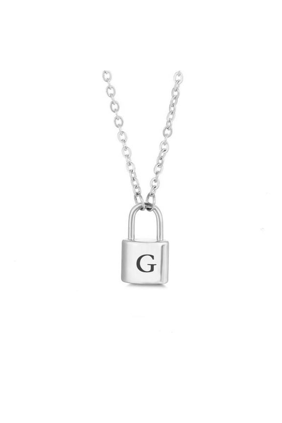 Jewelry Initial Pendant Necklace for Men Womens, Stainless Steel Lock Letter Capital Necklace Alphabets from A-Z Figaro Chain Necklace Unisex