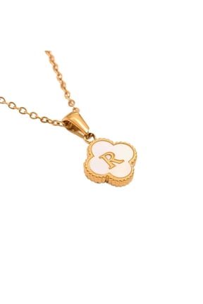 Jewelry Initial Pendant Necklace for Men Womens, 14K Gold Plated Flower Letter Capital Necklace Alphabets from A-Z Figaro Chain Necklace