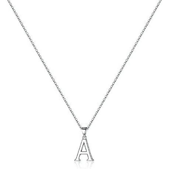 LINXIQIN Jewelry Initial Pendant Necklace for Men Womens, 925 Sterling Silver Letter Capital Necklace Alphabets from A-Z Figaro Chain Necklace