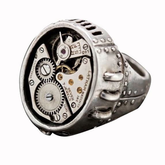 Silver Pickup Rings LINXIQIN Men Antique Silver Toned Watch Design Statement Ring for ...