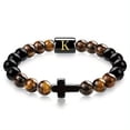 thumbnail image 1 of LINXIQIN Men’s Beaded Bracelet with Cross and A–Z Initial, Onyx and Tiger Eye Stone Bracelet for Men, 1 of 8